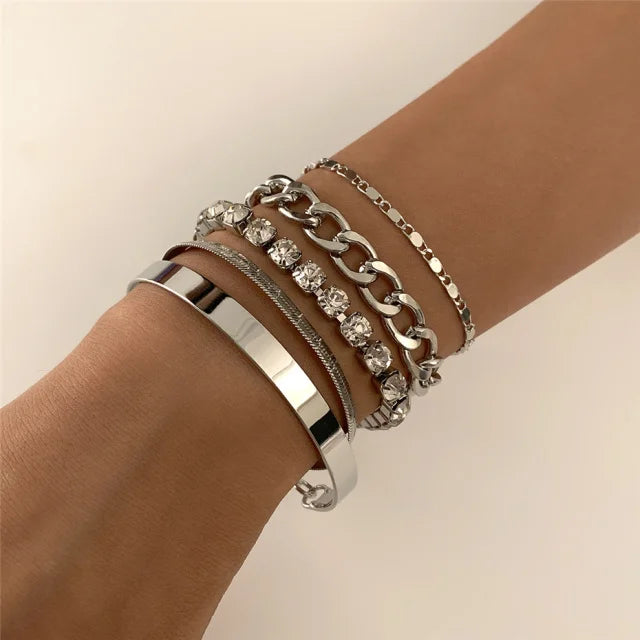 Bracelete de Ouro Luxo Use Lacis Silver Set 3 