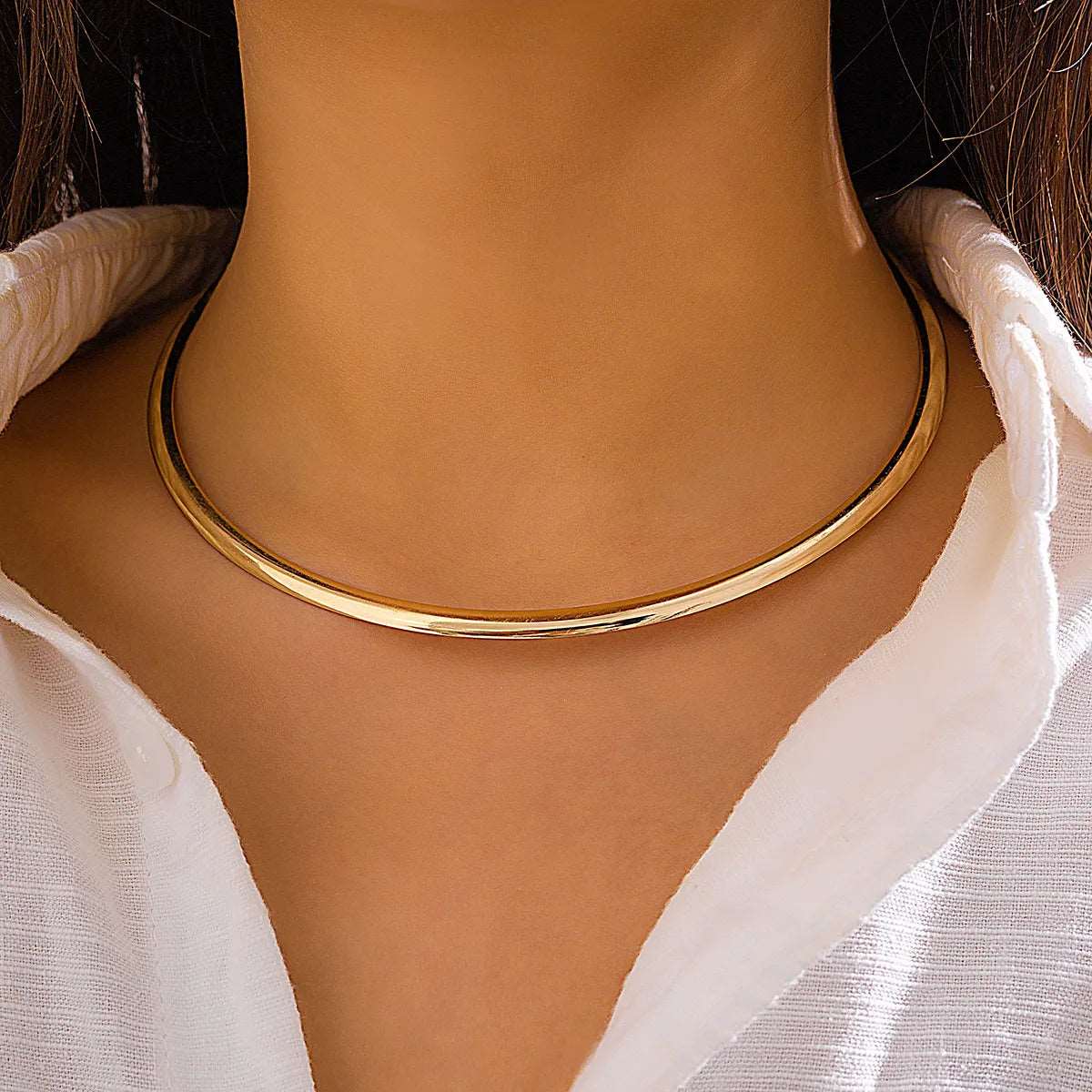 Colar Chocker Foleado a Ouro 18k G4 Colar04 LACIS JOIAS 